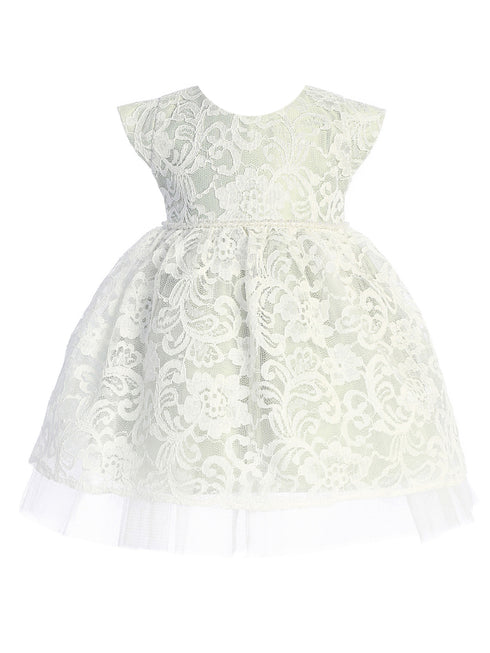 Baby Girls Sage Pearl Trim Floral Lace Tulle Flower Girl Dress 6-24 Months - SophiasStyle.com
